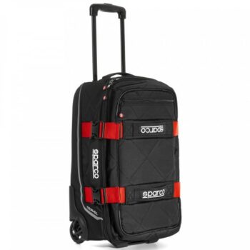 A wheeled Sparco-branded racing suitcase